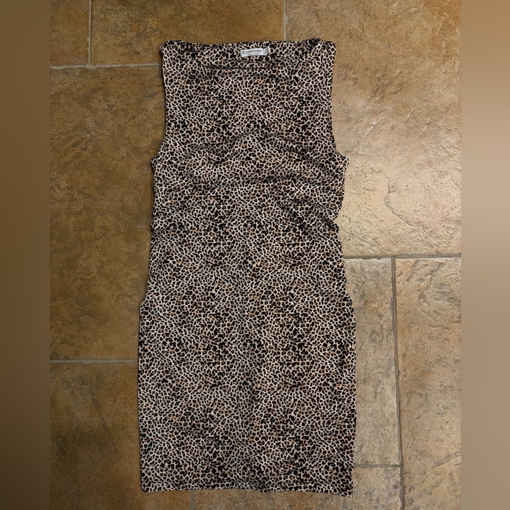 stradivarius Leopard Print Midi Dress - Beige/Black
